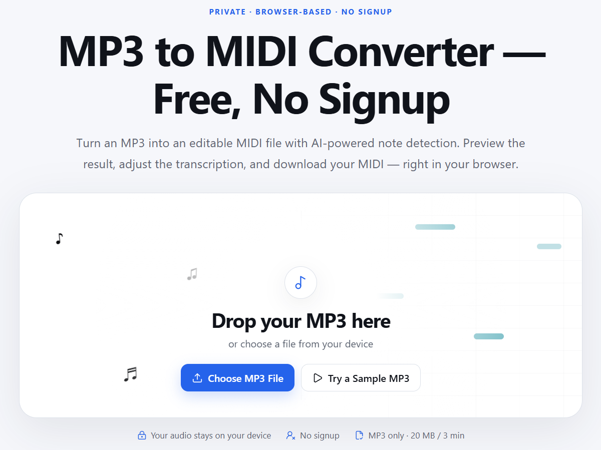 MP3 to MIDI upload area for Rude Buster