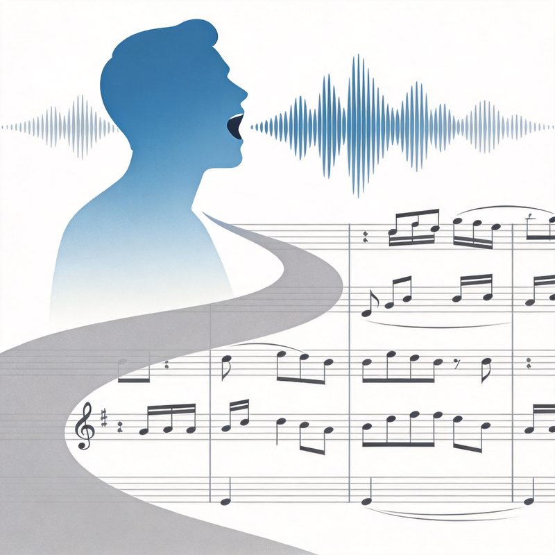 Voice to MIDI conversion — singing voice waveform transcribed into piano roll MIDI notes